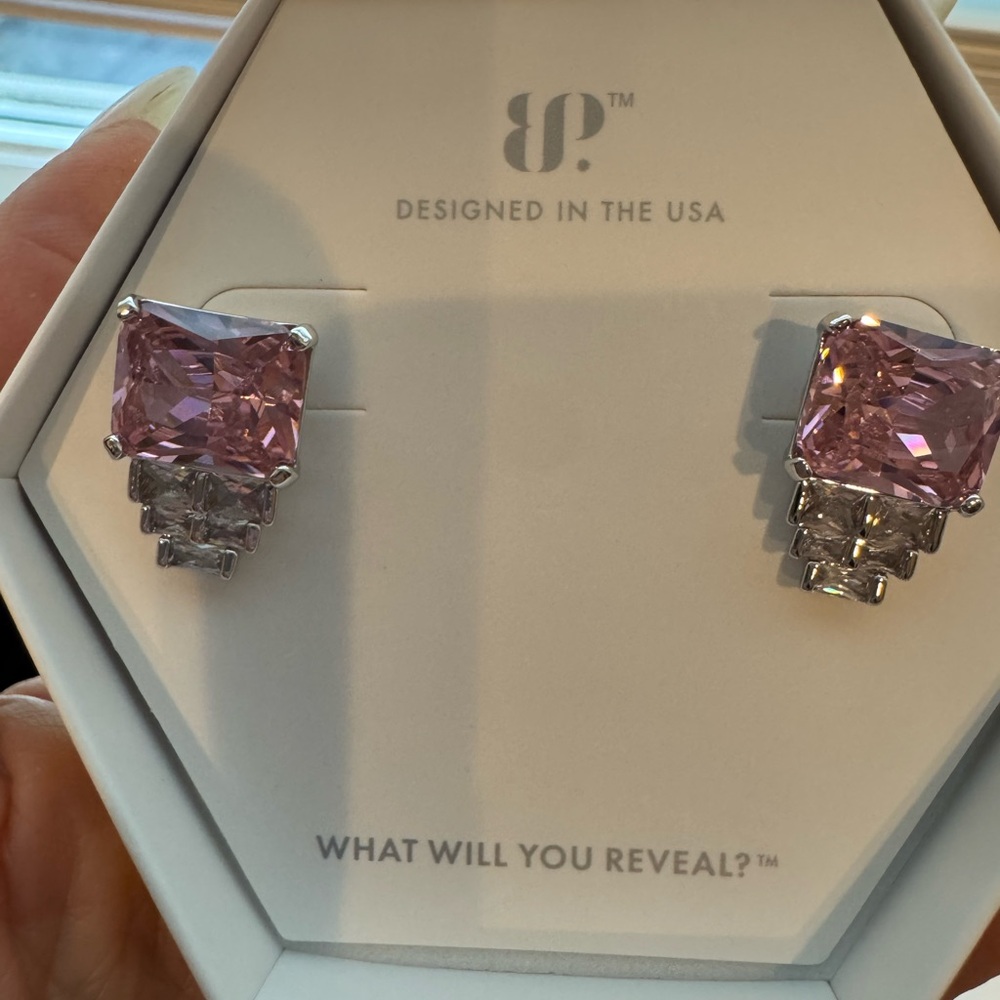 Sophisticated Pink and Silver Stud Earrings with Geometric Design